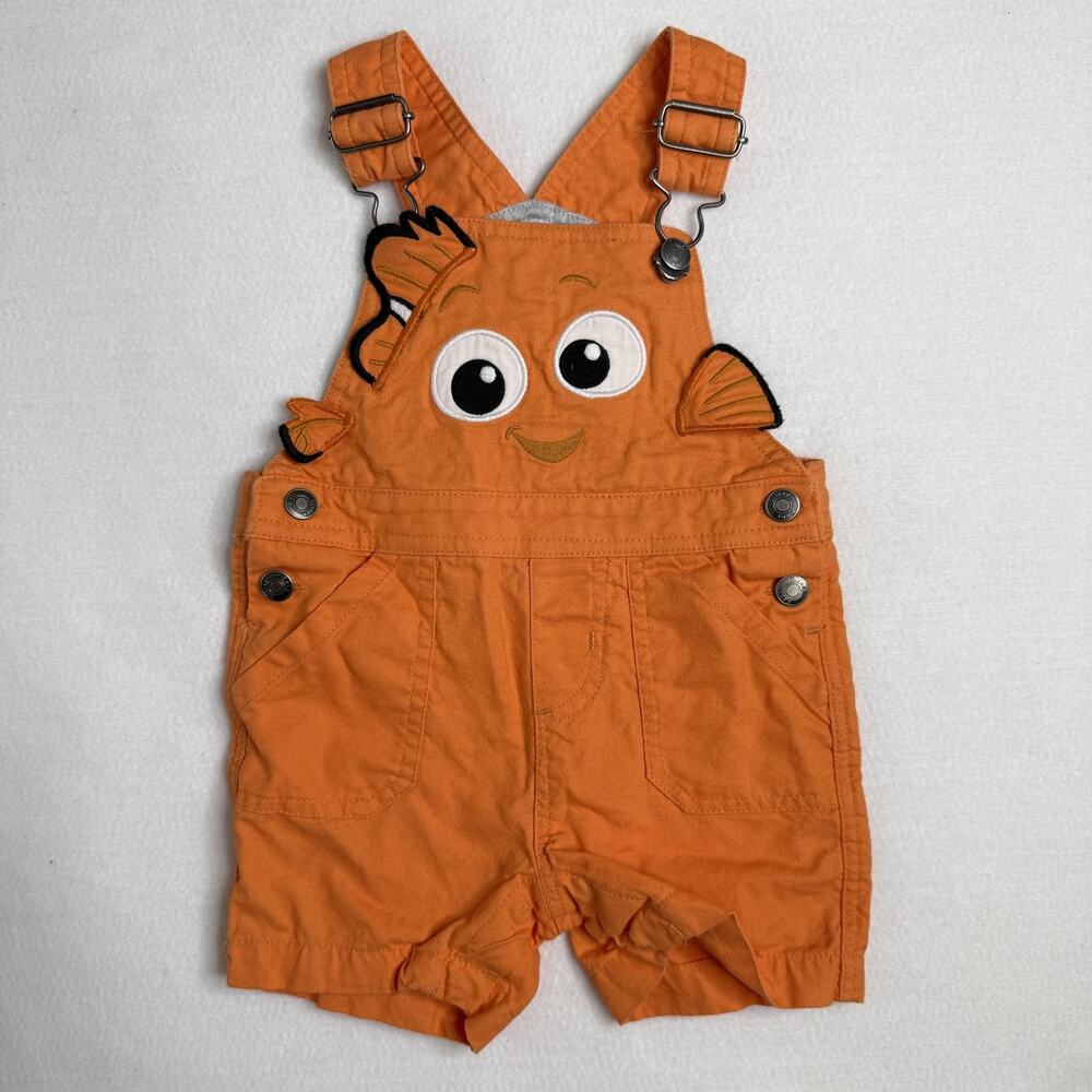 Disney Finding Nemo Baby Overalls Boys 3-6M Orange Shortalls Shorts Cute Pockets